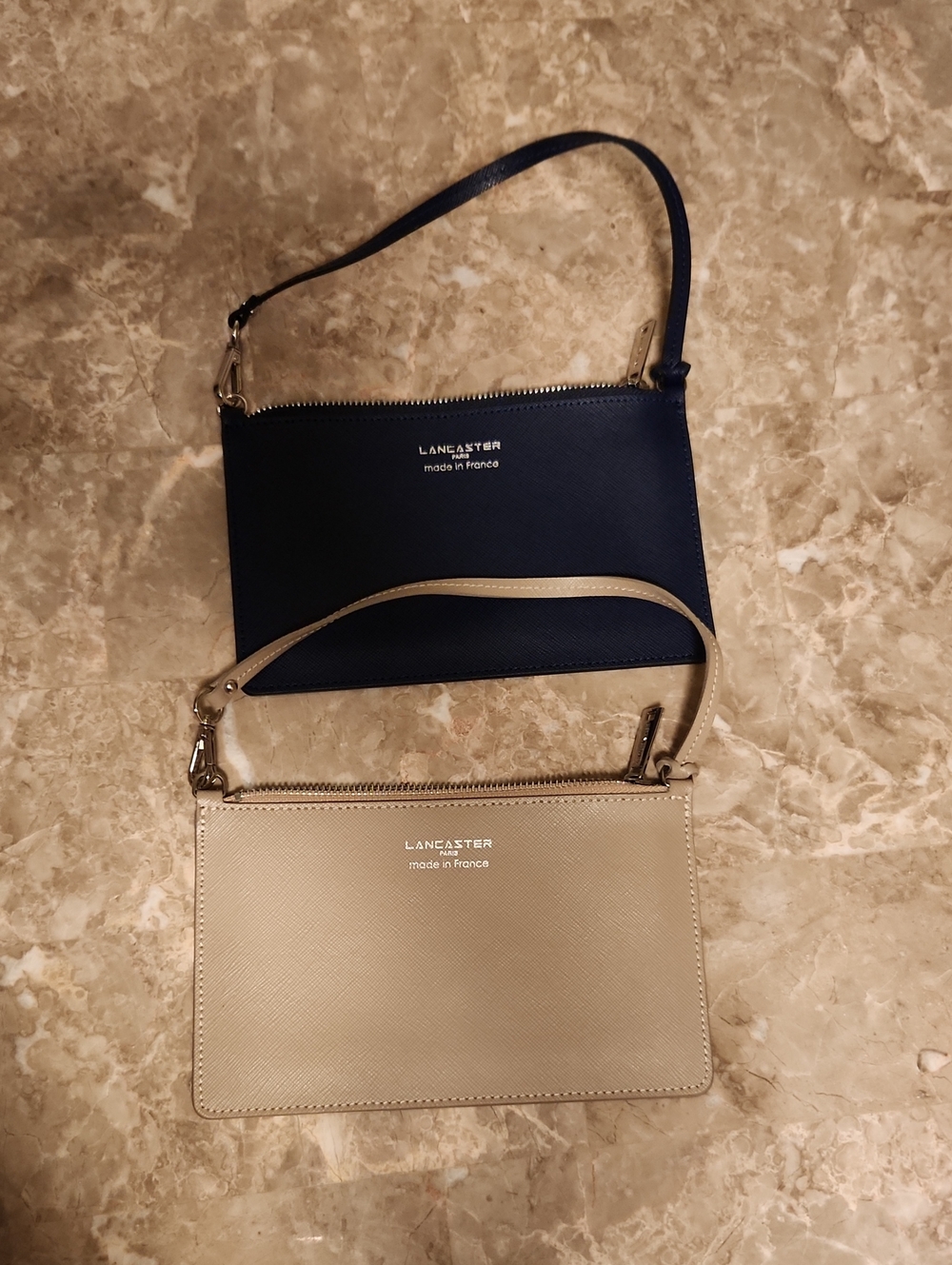 Lancaster Duo Leather Wristlet Set - Navy and Beige